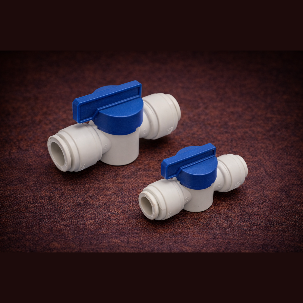 [FIT-PTC-BVL-050-050] 1/2" Tube × 1/2" Tube Push-to-Connect Inline Ball Valve (Polypropylene)