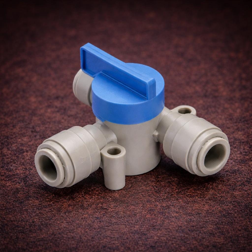 [FIT-PTC-BVT-038-038-038] 3/8" Tube × 3/8" Tube × 3/8" Tube Push-to-Connect Ball Valve Tee