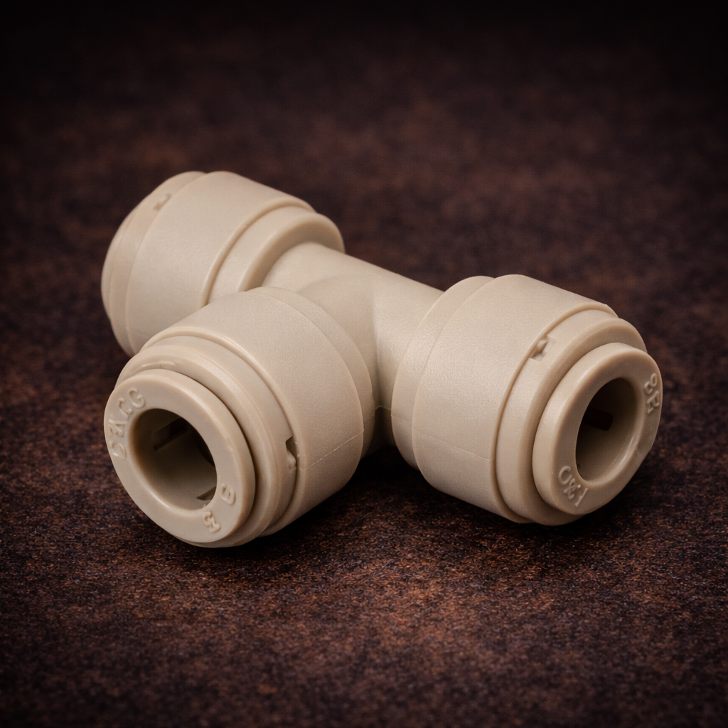 [FIT-PTC-TEE-050-038-050] 1/2" Tube × 3/8" Tube × 1/2" Tube Push-to-Connect Reducing Tee